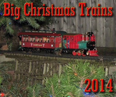 Big Christmas Trains. This photo shows Paul's Large Scale Christmas trains running outside in November, 2012 for a special public event. 